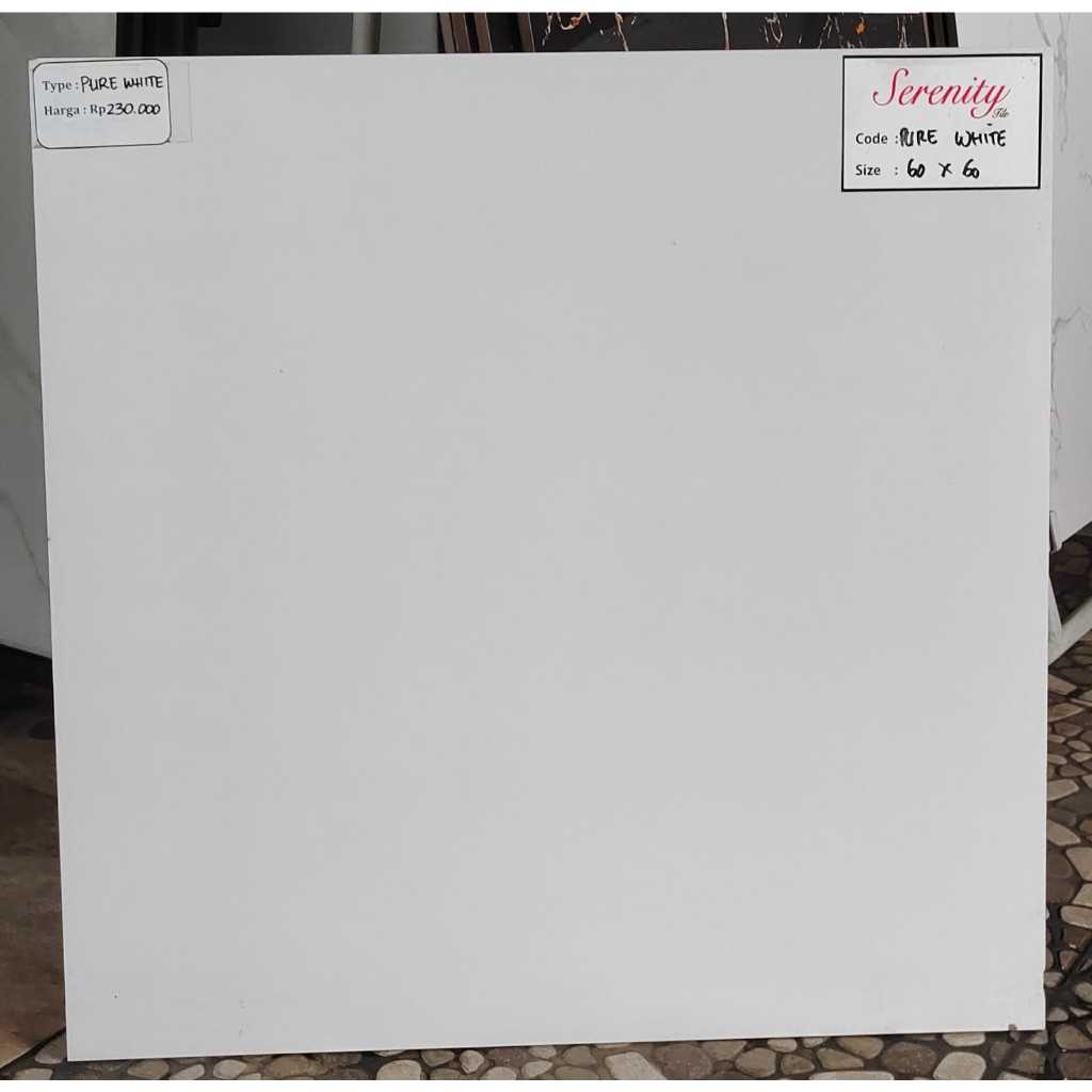Granit Lantai Kilap Kaca Putih Polos 60x60 Serenity Pure White Pare Kediri