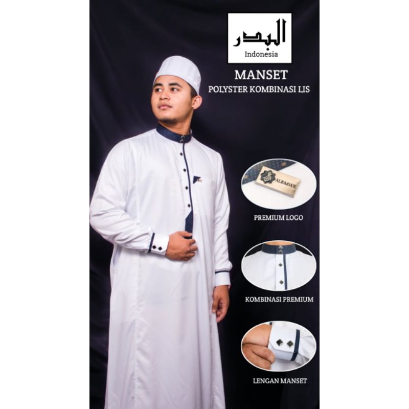 Gamis Putih Pria Polyester/ Jubah Al Badar/Jubah Al Aqso