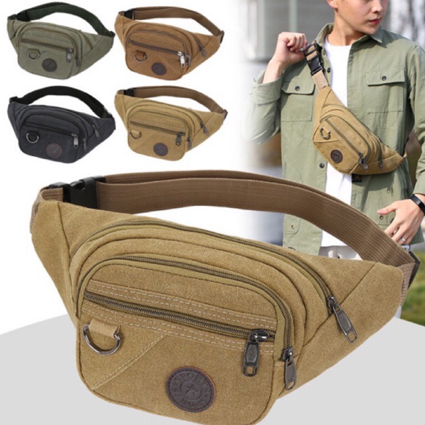 R3ady St0ck Tas pinggang pria / waistbag / weistbag waist bag selempang sling bag kanvas import B-se
