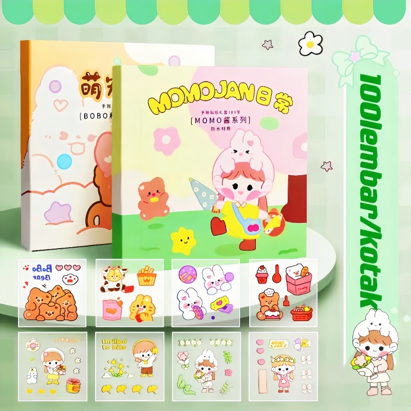 

100 Lembar/Kotak Set Stiker Akun Kotak Hadiah/Paket Bahan Karakter Gadis Stiker Transparan Tahan Air Kartun Lucu-YuanYuan Mall
