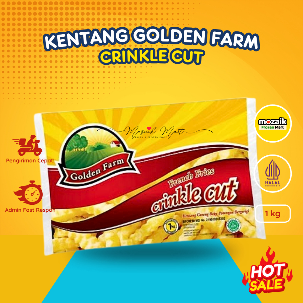 Kentang Golden Farm Crinkle Cut 1 Kg-Kentang Goreng/Kentang Frozen/Mozaik Frozen Mart/Frozen Food Pa