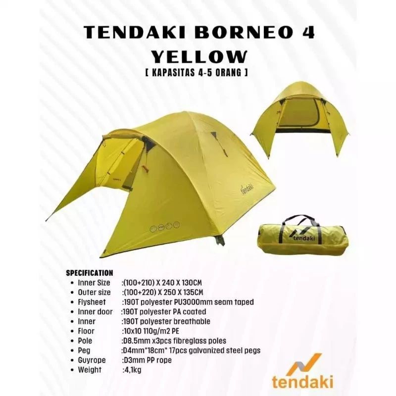 tendaki borneo 4 yellow tenda camping tendaki borneo 4 waterproof