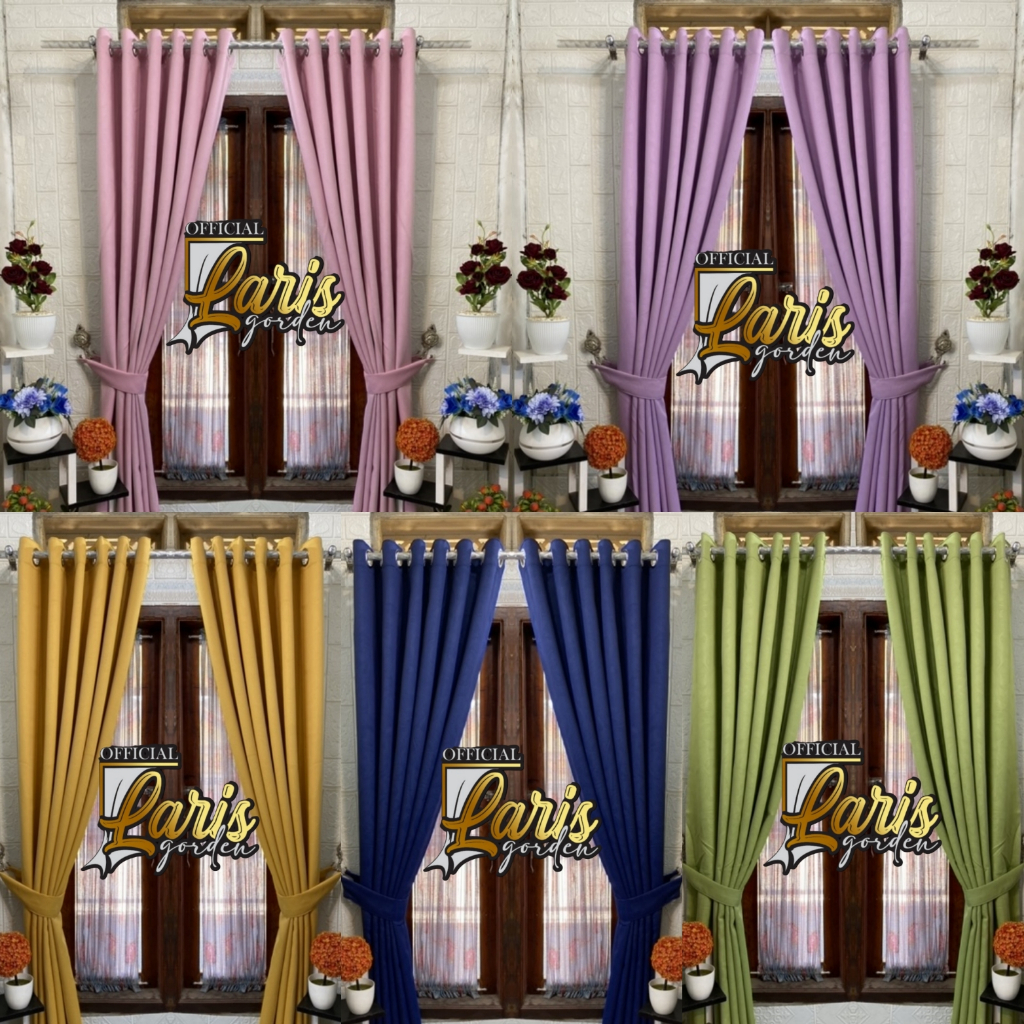 Hordeng pollos doff minimallis blackout smokering jendela panjang warna hijau ping ungu gold maroon