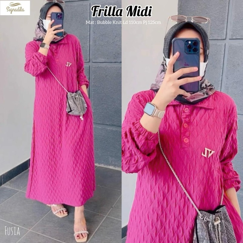 FRILLA MIDI DRESS - dress gamis bubble knit - motif timbul - busui friendly