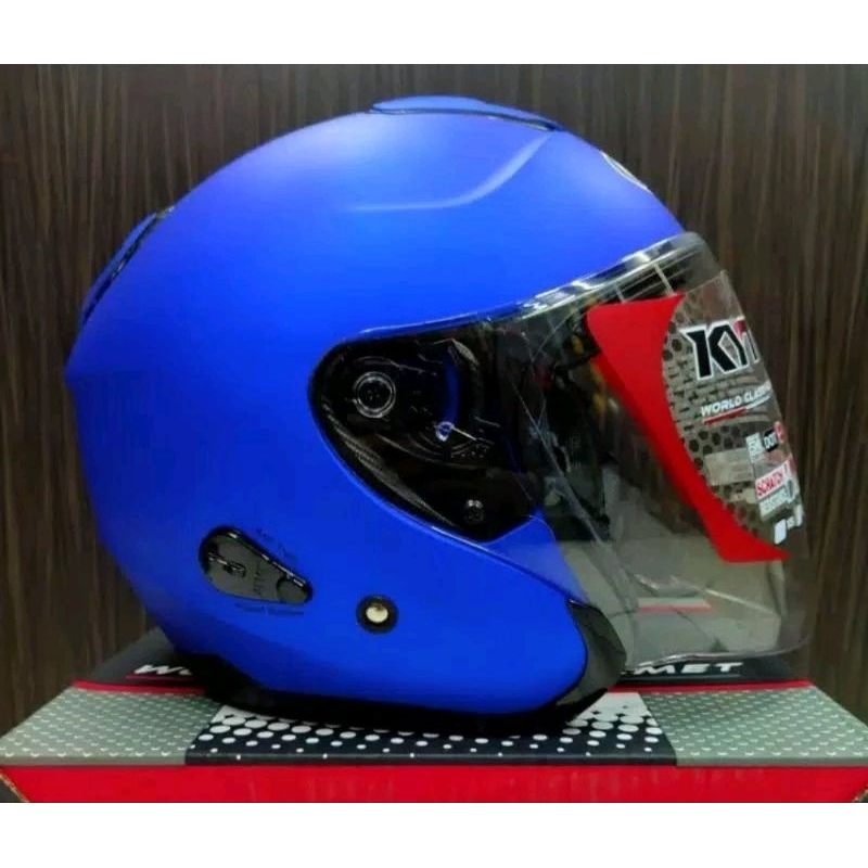 KYT KYOTO R METALIZED BLUE PLAIN DOFF ORIGINAL | HELM MOTOR HALF FACE BIRU MATTE ORI SNI DOT