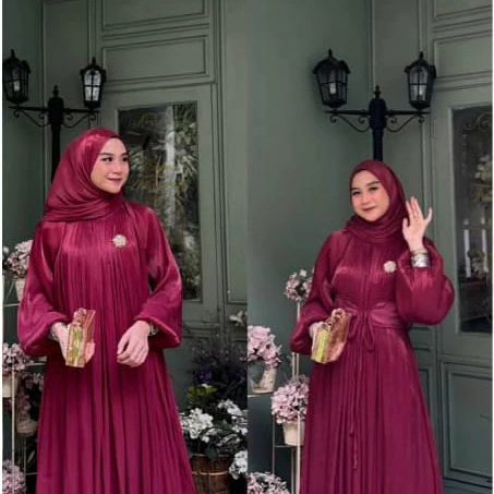 Yasmine Shimer Dress Gamis Pesta Terbaru Bahan Shimmer Warna Maroon Hitam Putih Denim Baju Kondangan