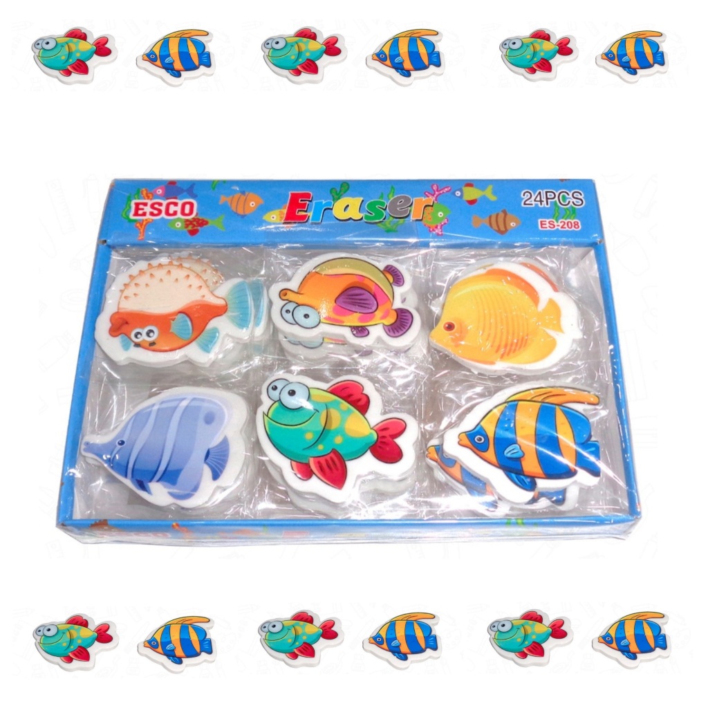 

1 BOX / 24 Pcs Eraser Karakter Motif Ikan E-2411