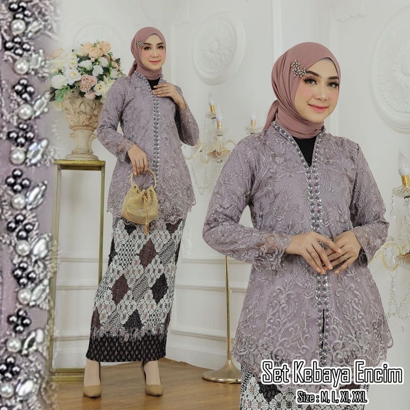 (BISA COD) Setelan Kebaya encim by rasaqi Tunik Brukat Busui Baju Kebaya Modern Kebaya Pesta kebaya 