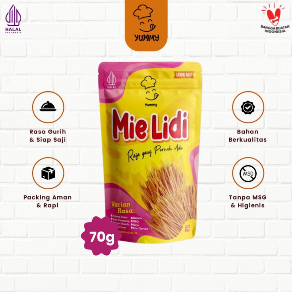 

Mie Lidi 70 Gram Cemilan Makanan Ringan Siap Saji Camilan Gurih Renyah Tanpa Msg Halal