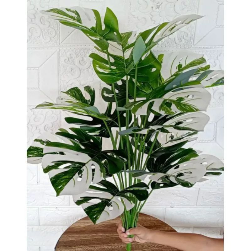 bunga artificial keladi monstera varigata 18 daun / talas artificial /tanaman hias