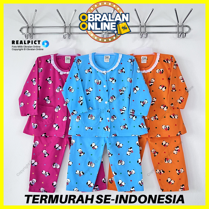 [SPY-RF115] OBRALAN ONLINE, Setelan Baju Anak 1 – 2 Tahun, RED FOREST Panda Strawberry, Kancing Depa