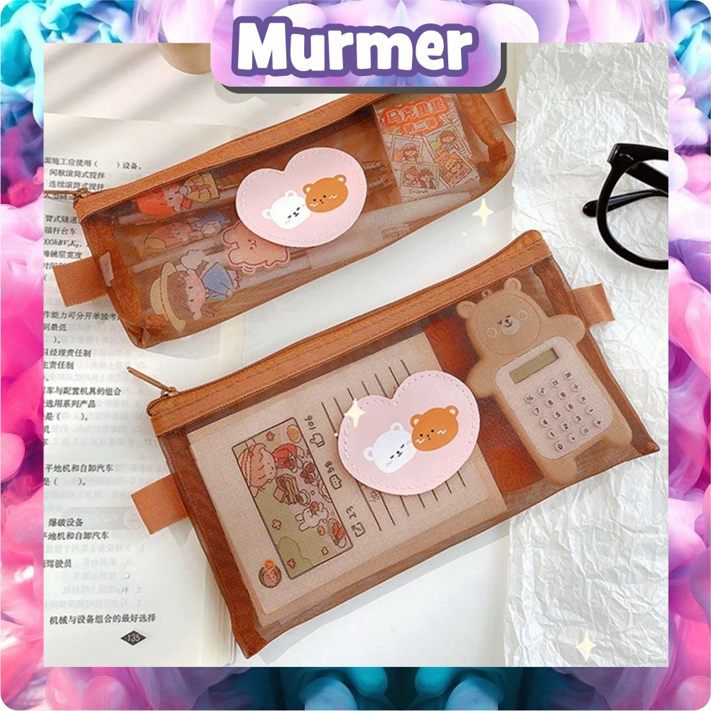 

MurmerOfficial Tempat Pensil Zipper Coklat Motif Beruang Dompet Pensil Coklat Lucu Motif Bear Tempat Makeup Teddy Brown Model Jaring Transparan dan Multicolour Cute S093