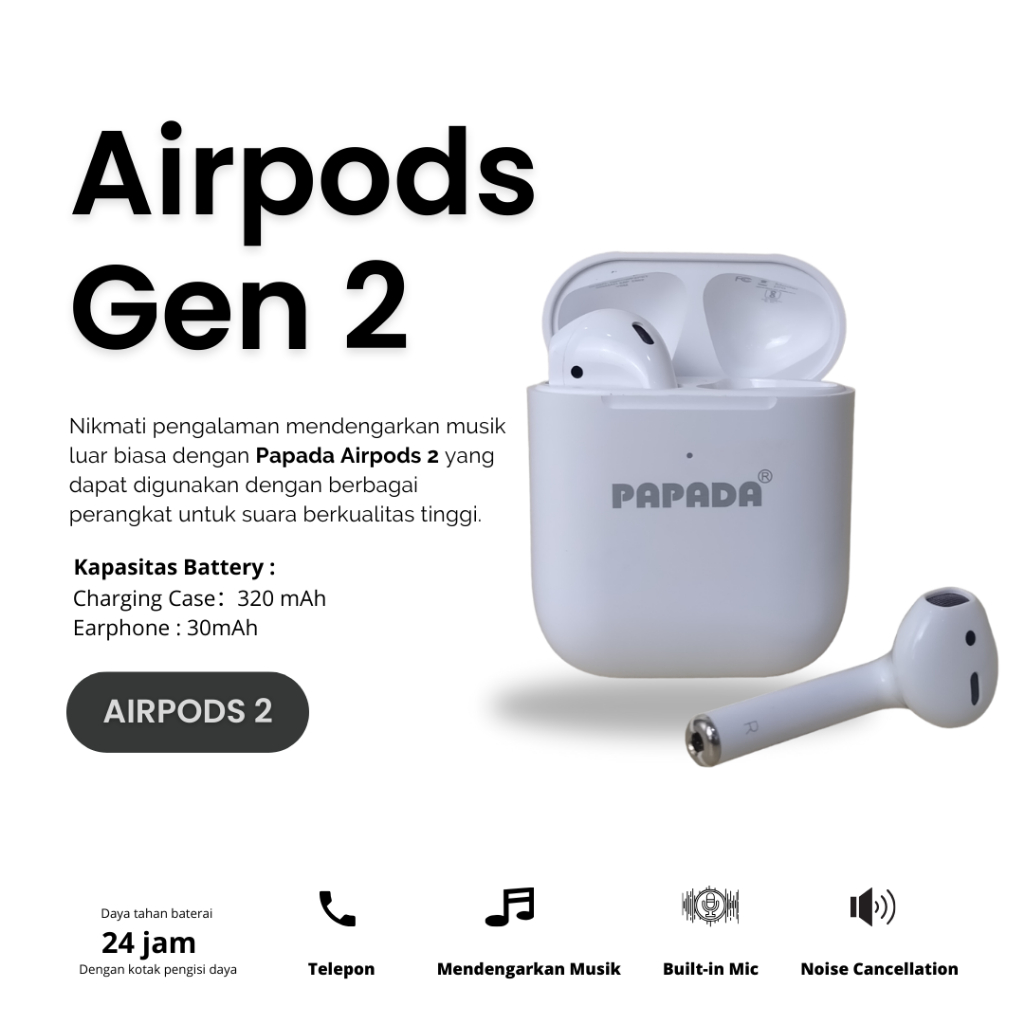 TWS airpods Papada Pro Gen 2 Handsfree Bluetooth Airpods Papada A2 A3 A4 A5