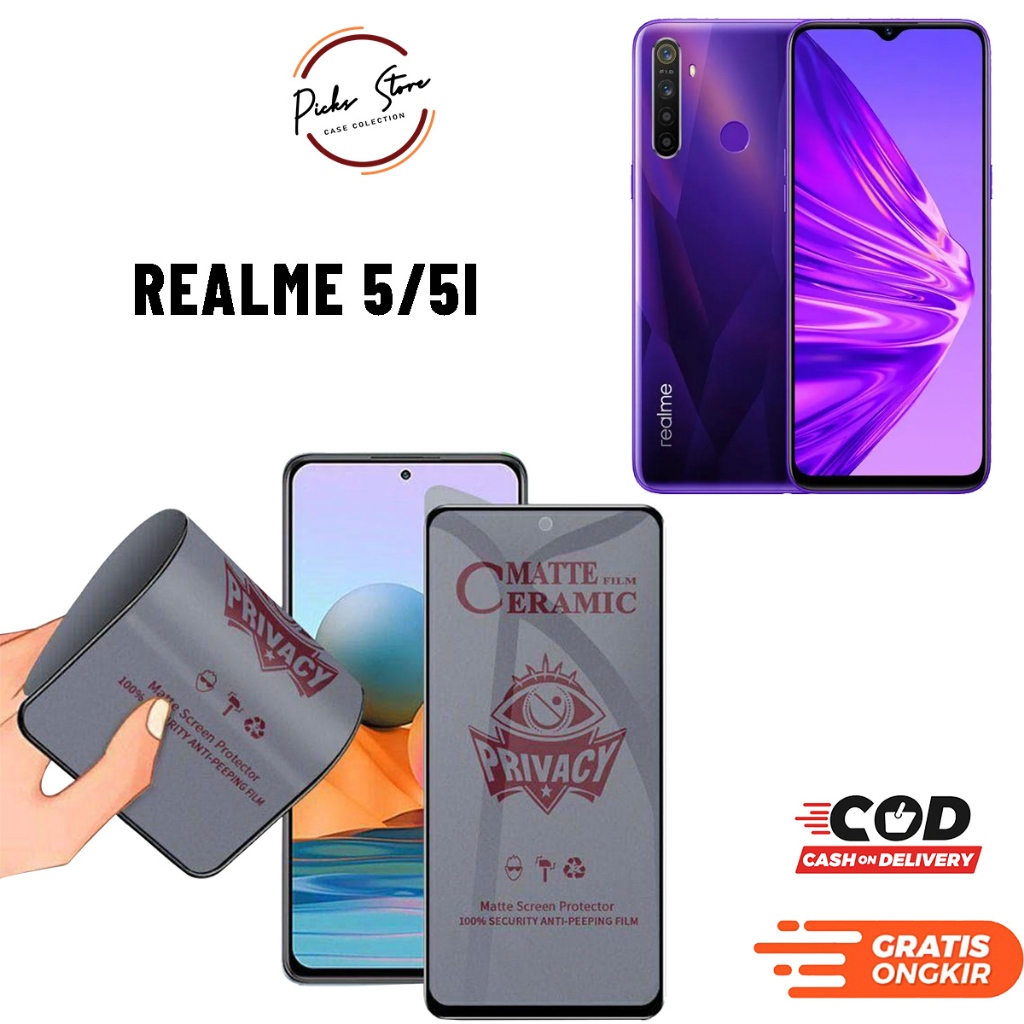 Anti Gores SPY Matte REALME 5/5I - PRIVACY TEMPERED GLASS - TG  - ANTI GORES CERAMIC REALME 5/5I - A