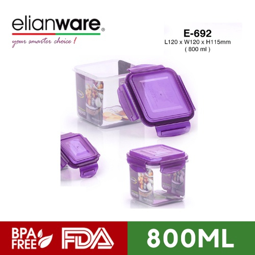 Elianware Ezy-Lock Airtight Square [800ml] Microwavable Food Containers Kotak Penyimpanan E-692