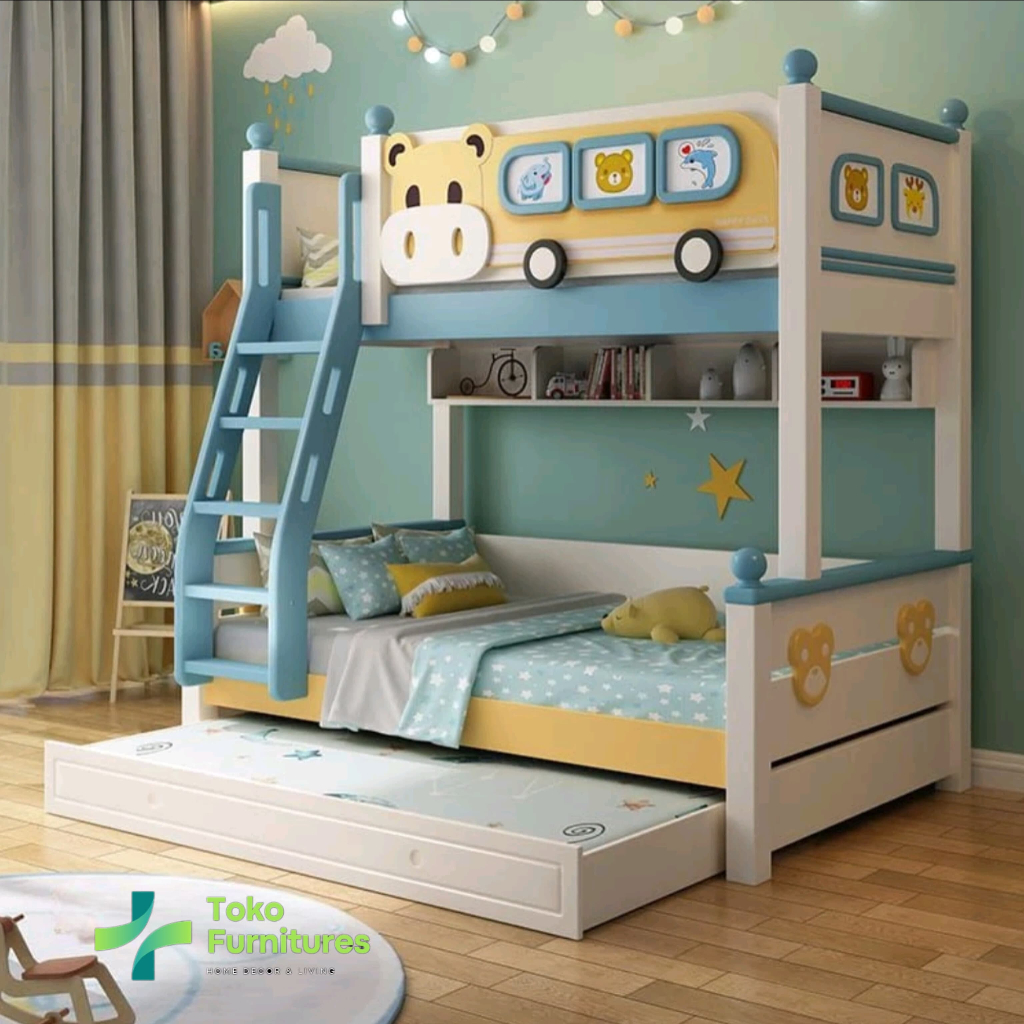 PRISCA Tempat Tidur Tingkat - Dipan Tingkat Anak - Ranjang Anak Tingkat Karakter