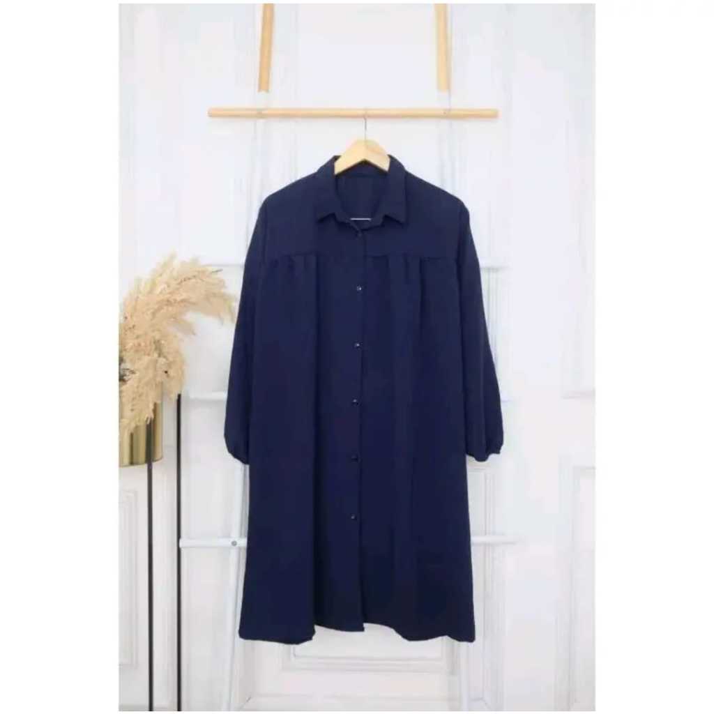 garansi long dress tunik azkia polos full kancing jumbo / atasan wanita muslimah