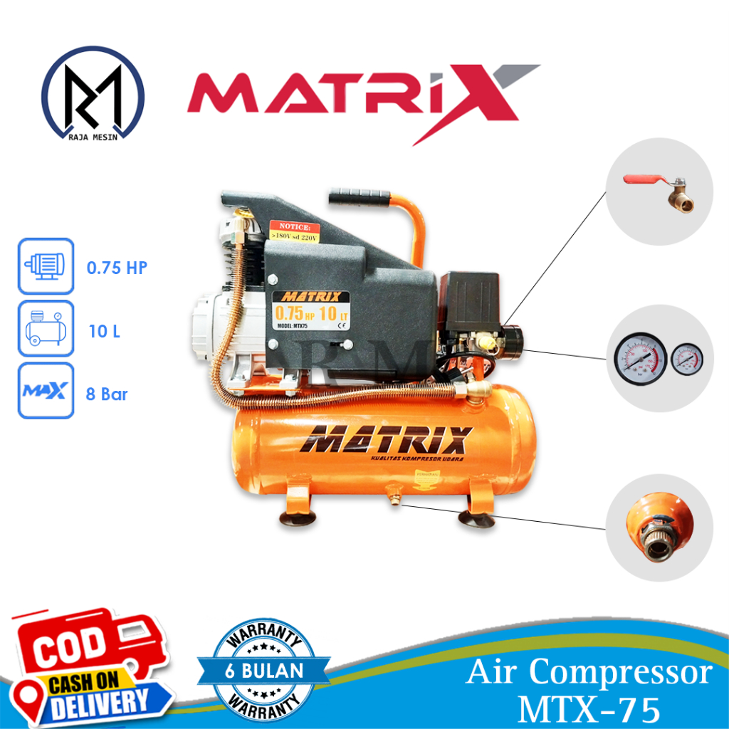 Kompresor Angin Listrik / Air Compressor Matrix MTX75 (0.75HP, 10 Liter) / Air Compressor Sumura SMR