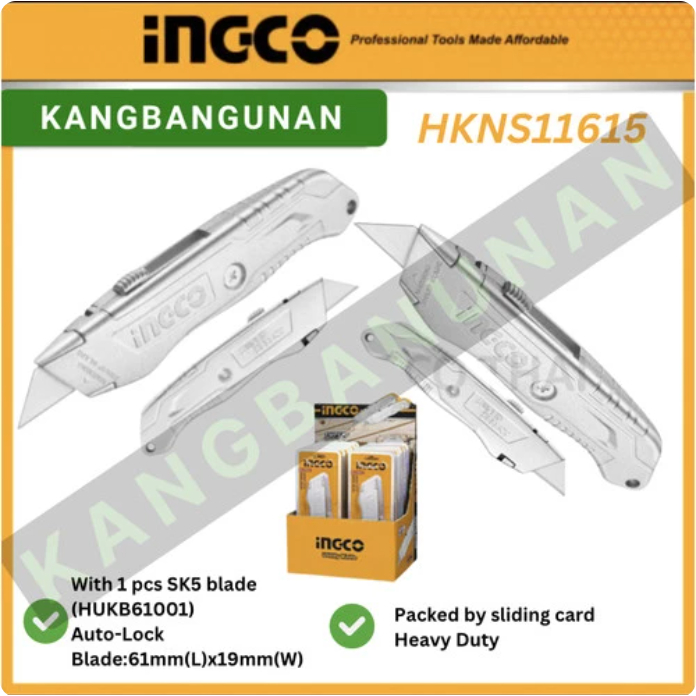 

Pisau Cutter Serbaguna Aluminium SK5 Utility Knife INGCO HKNS11615