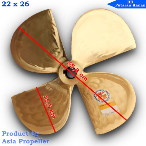Propeller / baling baling kapal kuningan ukuran 22 x 26 Putaran Kanan RH 4 Daun - Asia Propeller