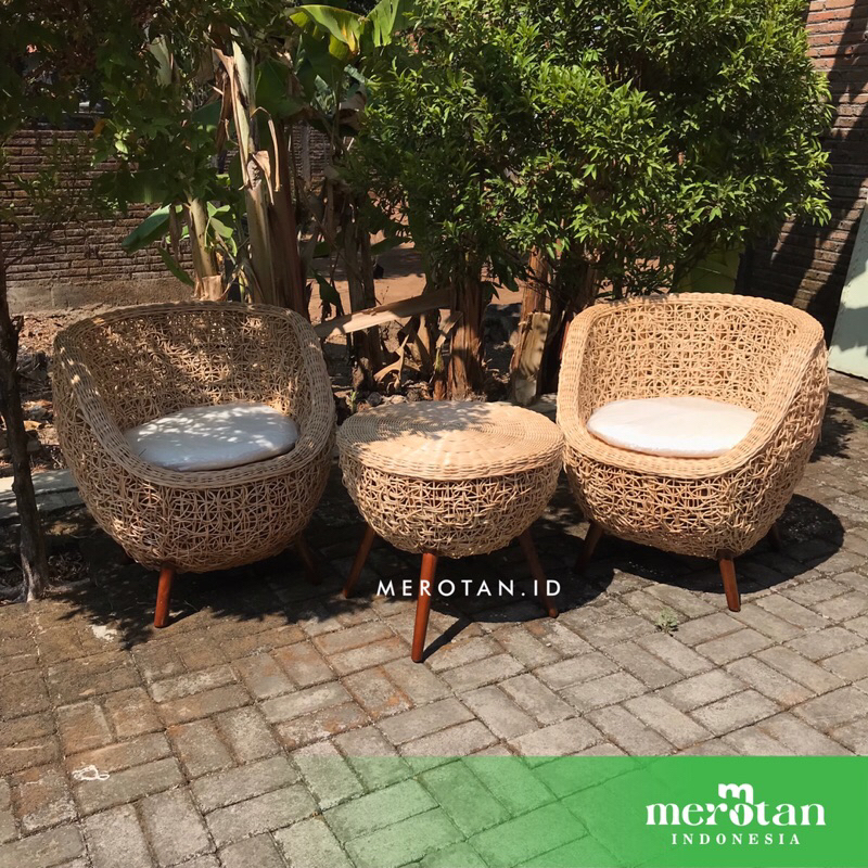 Set Kursi Teras Rotan Alam / Set Kursi Teras Rotan Bulat