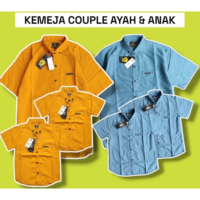 Kemeja Polos Pendek Pria Couple Ayah Dan Anak Hem Pria Polos Ayah Anak Usia 1-14 tahun Lengan Pendek