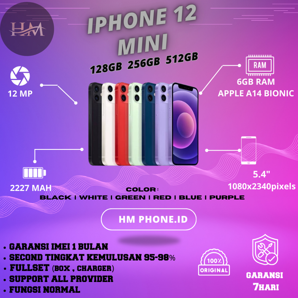 Iphone 12 Mini 64GB/128GB/256GB Second Bekas Original Fullset