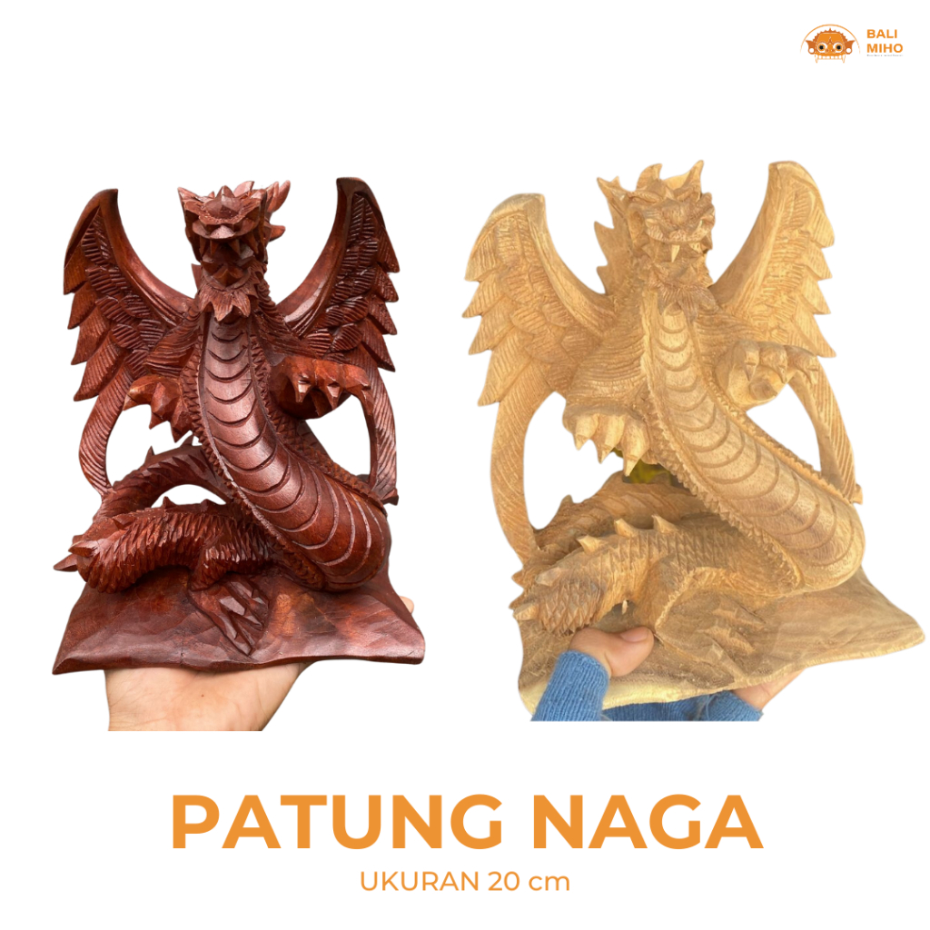 Patung Naga 20cm - Kerajinan Tangan Bali Patung Kayu - Patung Kayu Naga - Dekorasi Kayu - Dekorasi N