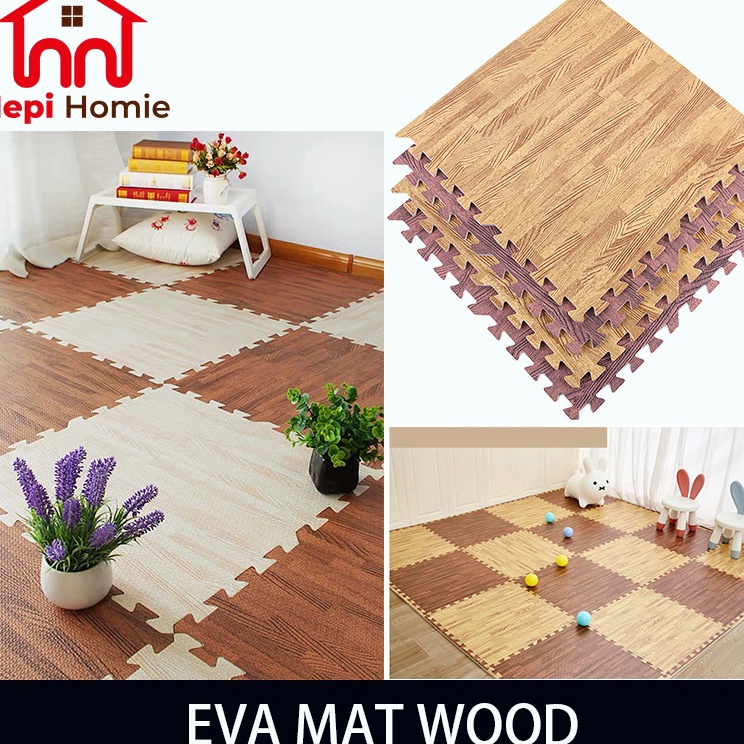 murah [HH] 60X60X1CM PUZZLE ALAS LANTAI EVA MAT WOOD KARPET TIKAR MATRAS EVAMAT MOTIF KAYU belkang