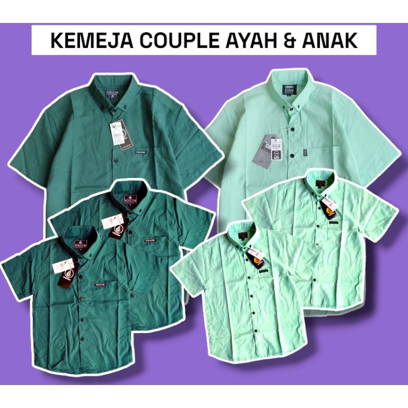 Kemeja Polos Pendek Pria Couple Ayah Dan Anak Hem Pria Polos Ayah Anak Usia 1-14 tahun Lengan Pendek