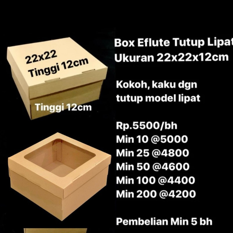 

Box Eflute Tutup Lipat Ukuran 22x22x12cm UKURAN LUAR