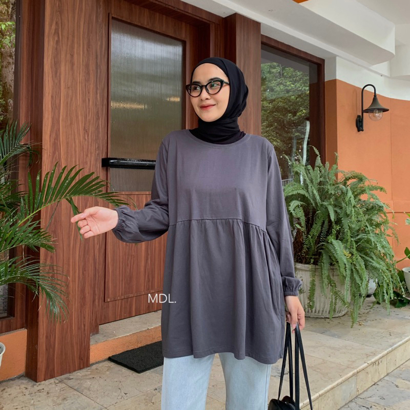 RUFFLE TOP KAOS POLOS OVERSIZED LONG SLEEVE LENGAN PANJANG COTTON COMBED BIGSIZE JUMBO
