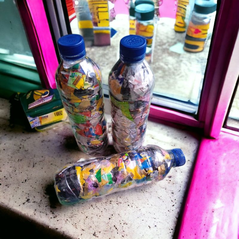 ecobrick botol Aqua padat 200-230 gram 600ml