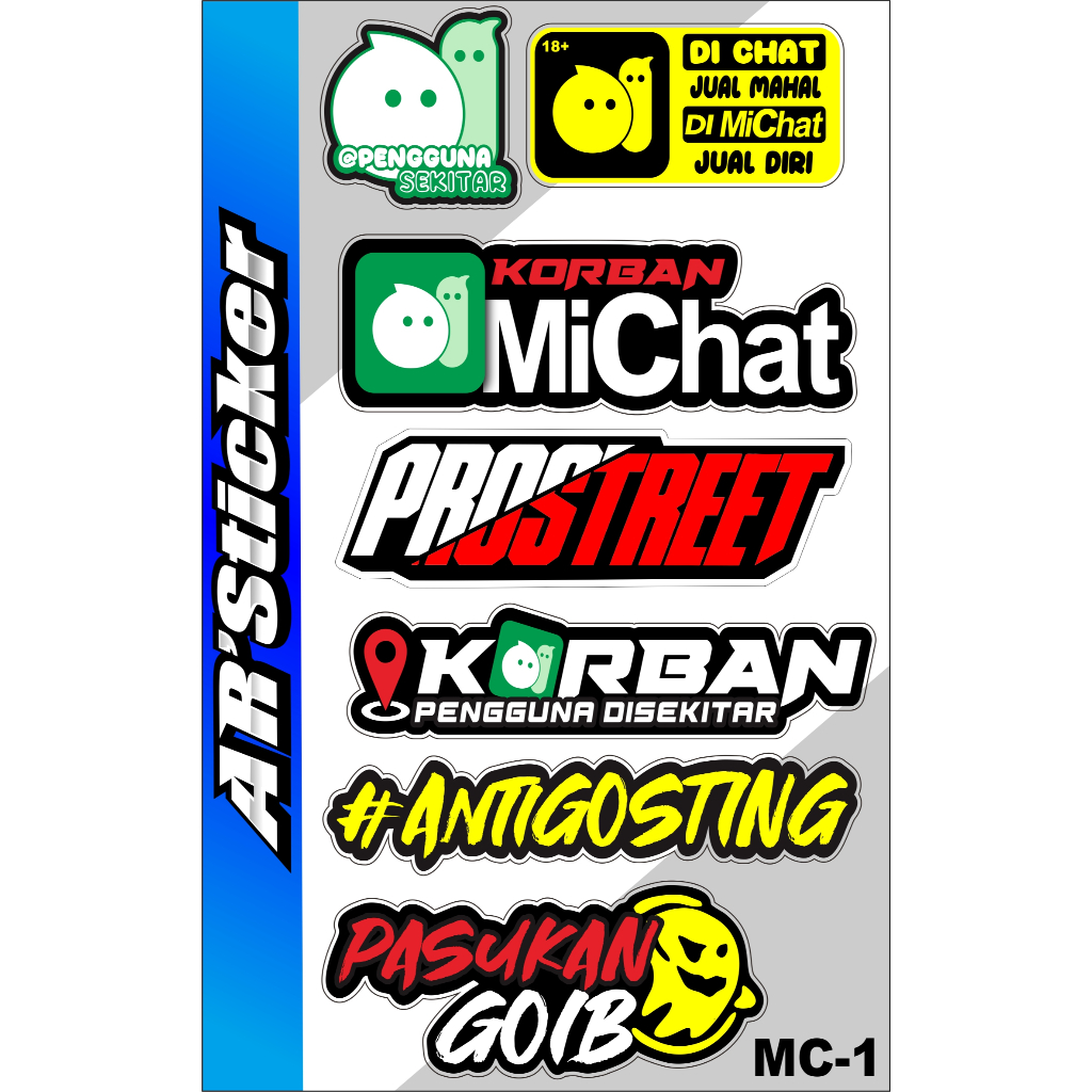 

Stiker Pack Logo Michat Sticker 1 Set Isi Banyak Setiker Racing SATSET PELAN Anti Air AR
