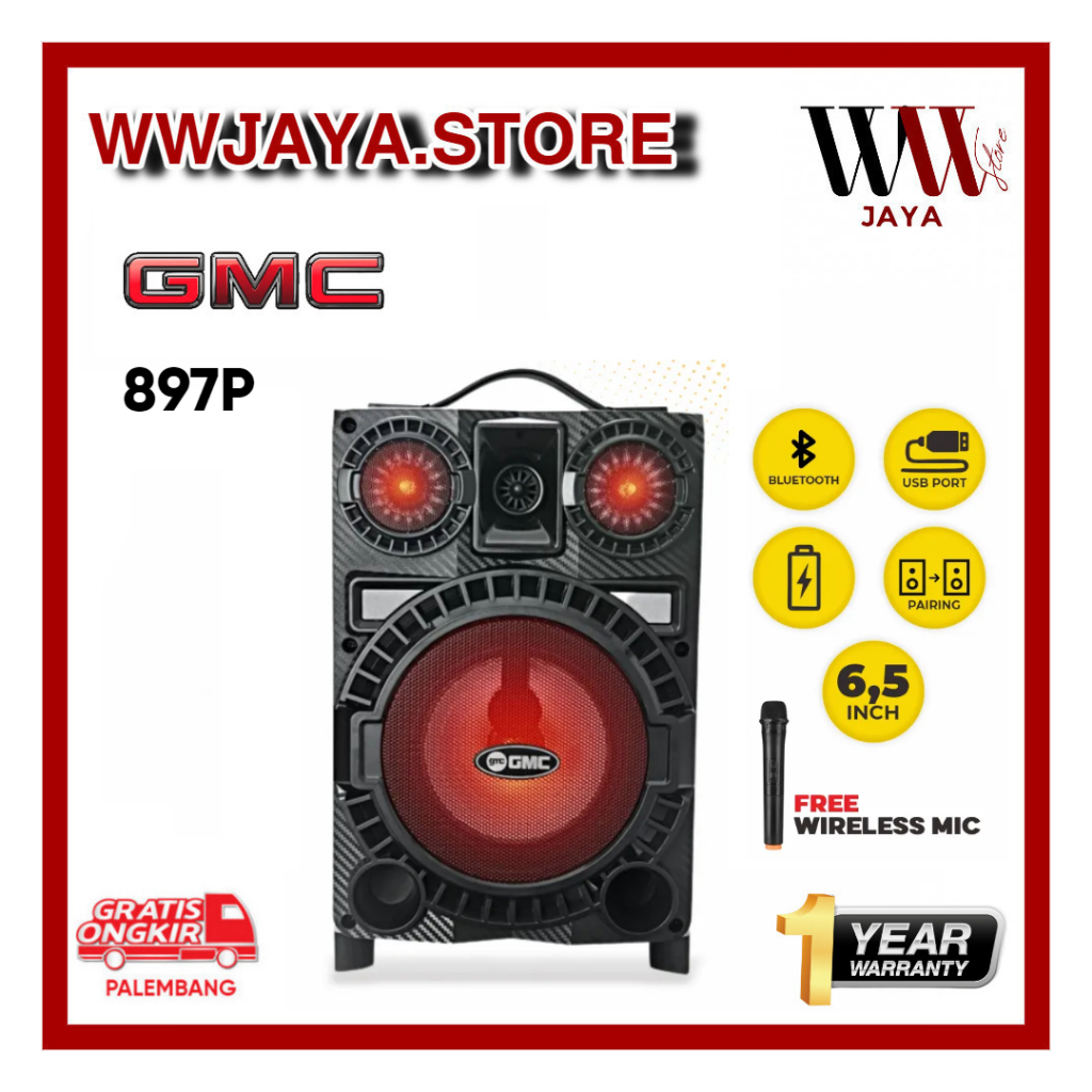 Speaker Portable Bluetooth GMC 897P Ukuran 6,5 inch Spiker Aktif GMC