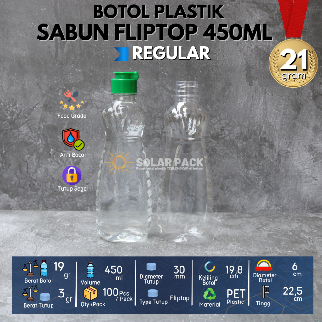 Botol plastik PET 450ml sabun sunlight cuci piring handsanitizer tutup fliptop hijau