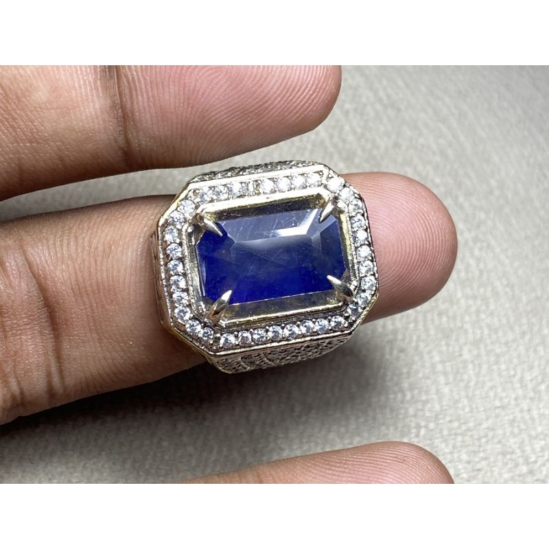 cincin batu blue safir africa natural blue sapphire corundum kotak