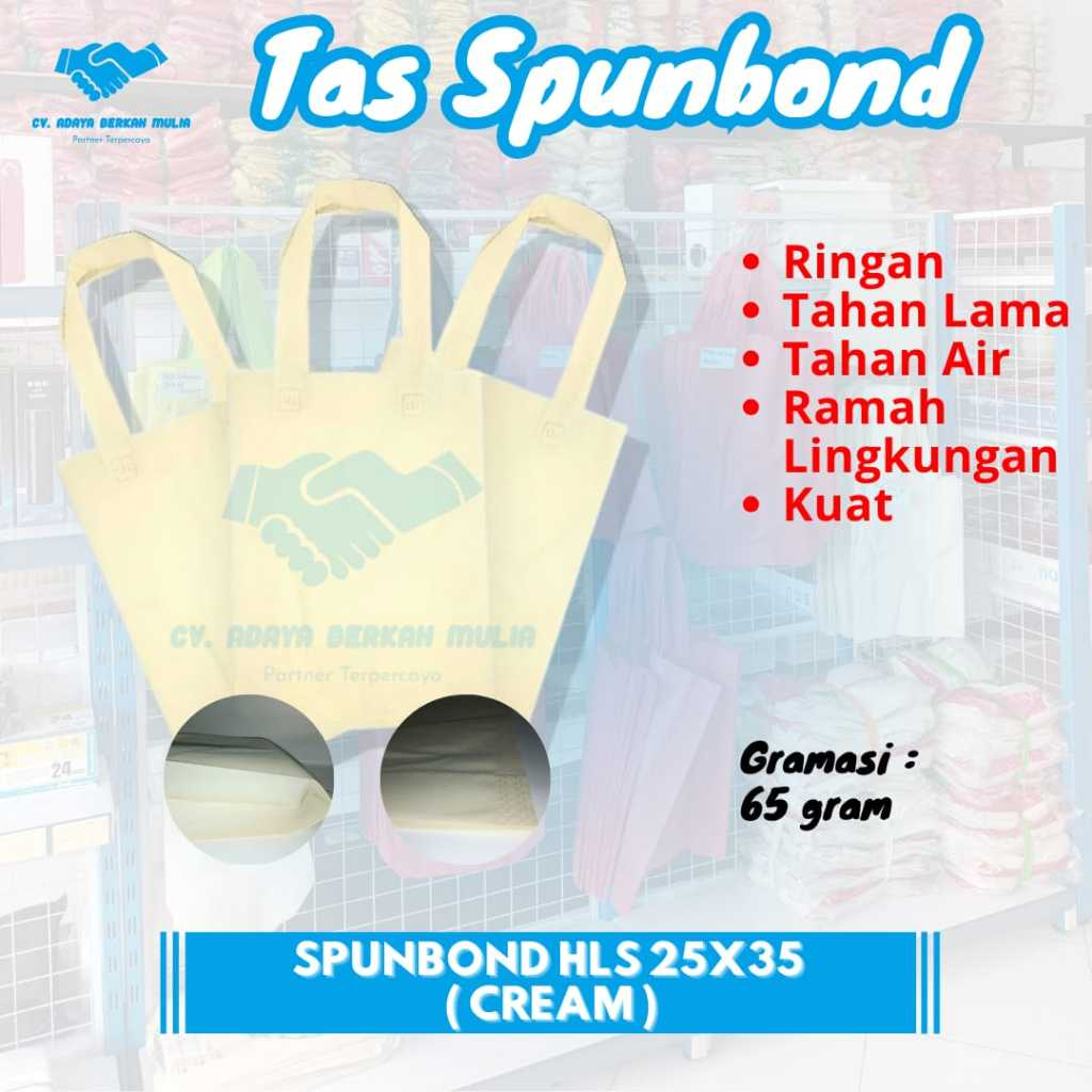 

Tas spunbond HLS 25x35cm Cream/Tas ppelengkap souvenir/Tas belanja ramah lingkungan/Tas bahan kain/Tas kain belanja/Tas belanja dari kain/ Tas souvenir kain/ Tas kain oleh-oleh