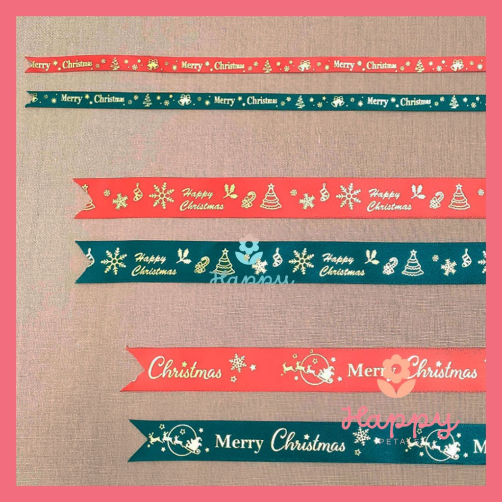 

(1 Meter) Pita Natal Pita Satin Christmas Ribbon Gift Hampers Kado Dekorasi Natal Motif Merry Christmas