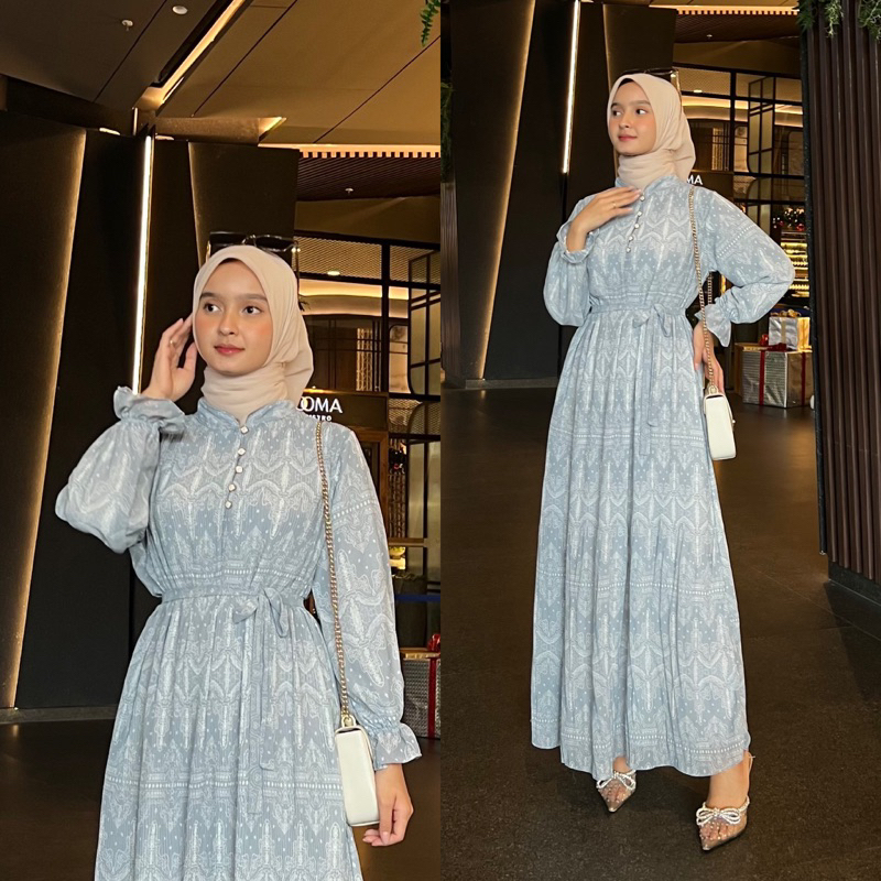 Pitaloka gamis / gamis maxy ceruty motif full furing Busui friendly terbaru By jeloma