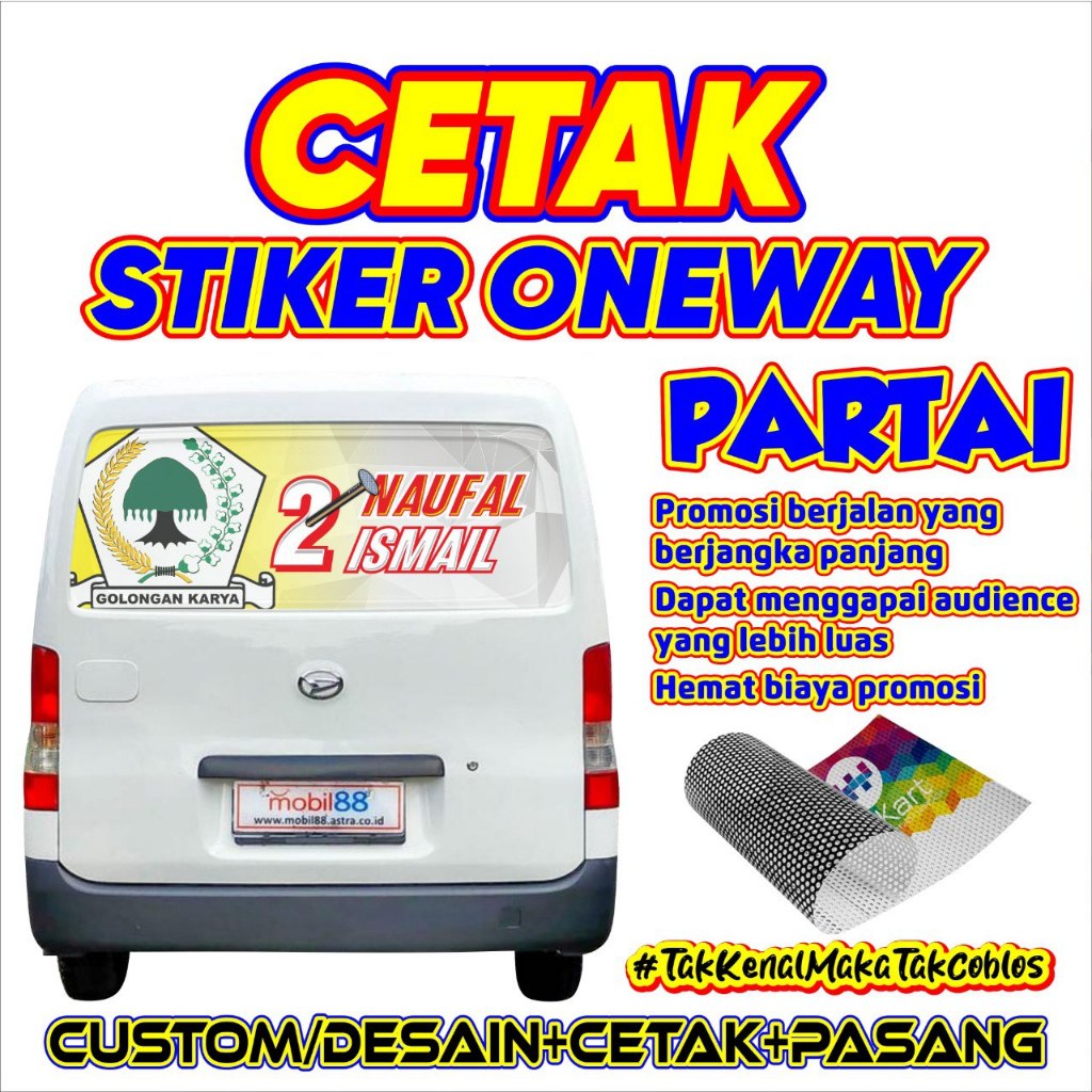 TERLARIS Stiker One Way Vision Mobil Grandmax -  Stiker Kaca Belakang Mobil Custom Caleg Capres Pemi