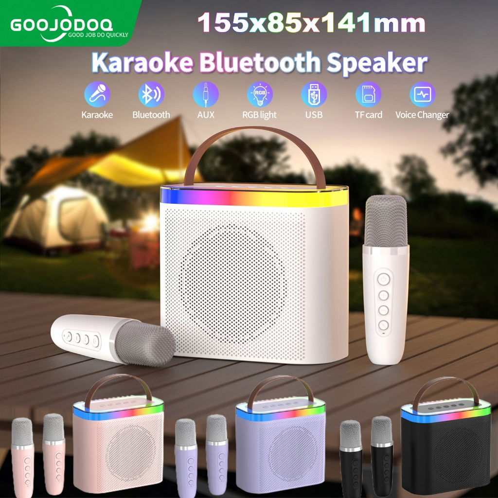 Goojodoq GOOJODOQ LED speaker bluetooth 2Mic 1 set karaoke speaker ktv Cute Wireless Lucu Portabel L