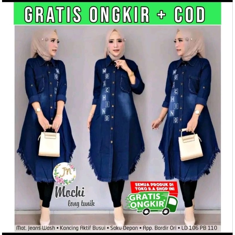 Tunik Jeans Mochi Long Dewasa Rawis