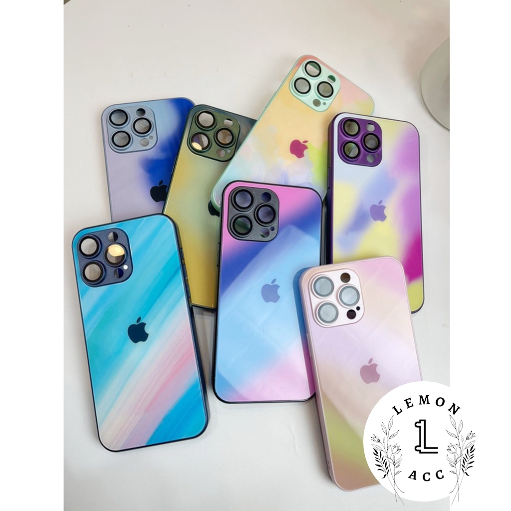 RCI052 RAINBOW CASE GLOSSY GLASS JEPANG PROTECT CAMERA COMPATBLE FOR IPHONE  IP 7/IP 8 IP 7+ / 8+ IP