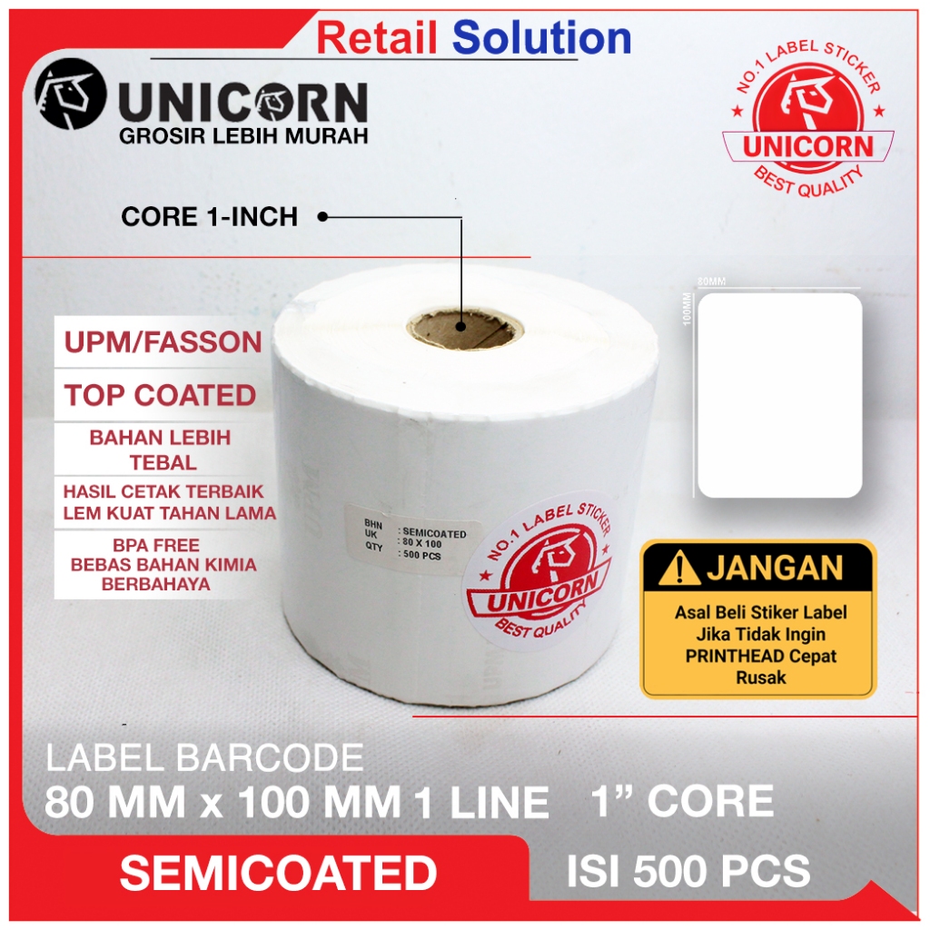 

Stiker Label Barcode Semicoat 80x100 mm / 80 x 100 mm / 80x100mm