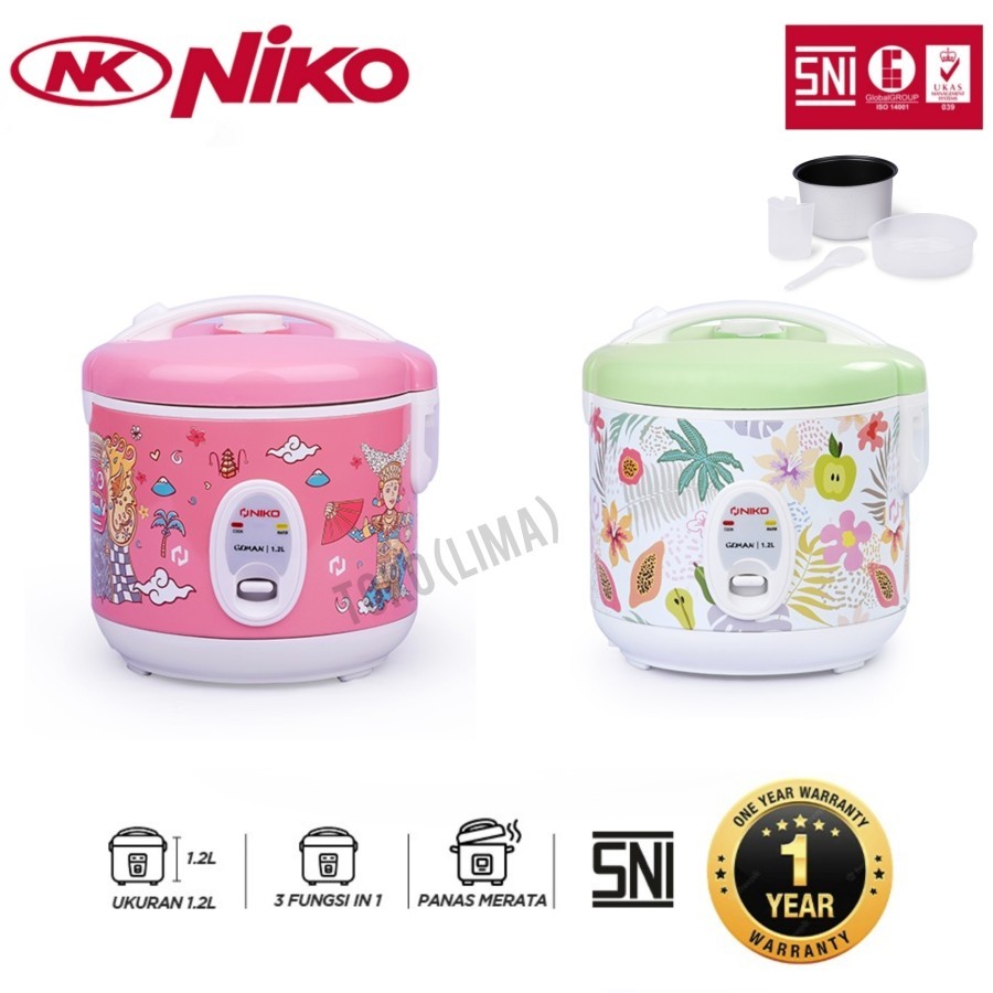 MAGIC COM NIKO GOHAN 1,2 LITER MOTIF TROPICAL CULTURE RICE COOKER NIKO GOHAN TUTUP KACA 1,2 LITER