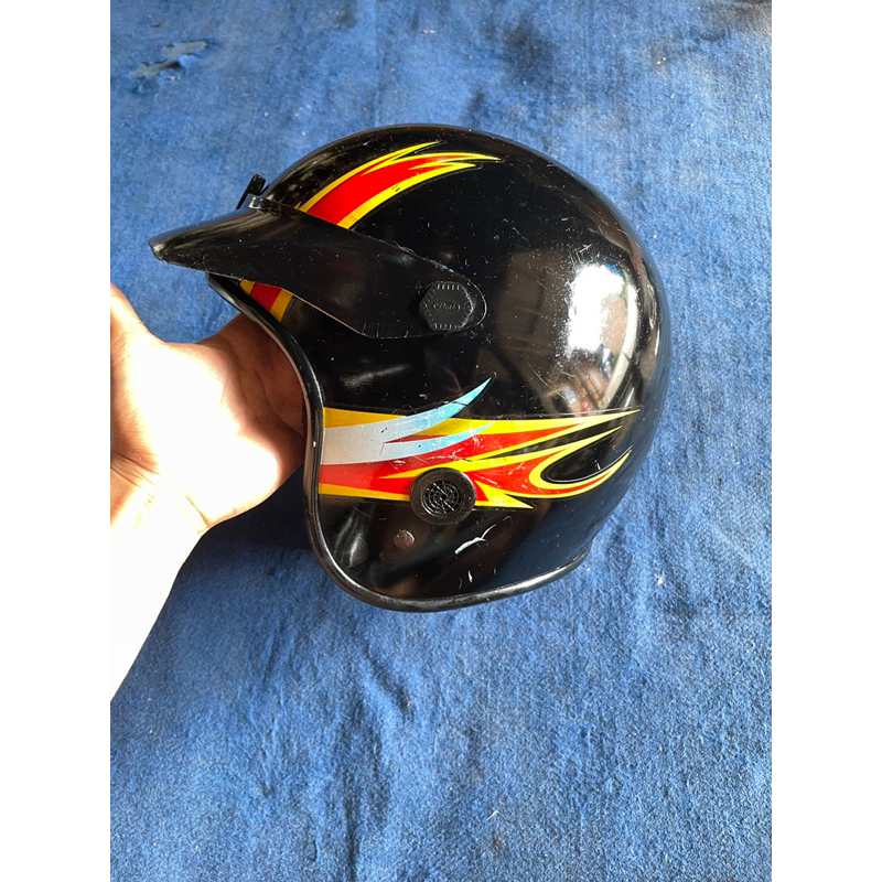 helm jadul Yamaha lidah api warna hitam second original
