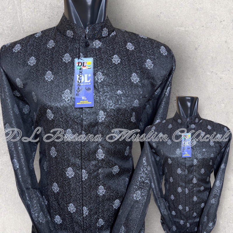Kemeja Koko Pria MOTIF BARU WARNA HITAM, Baju Muslim Pria Lengan Panjang Warna Hitam Motif Wayang, B