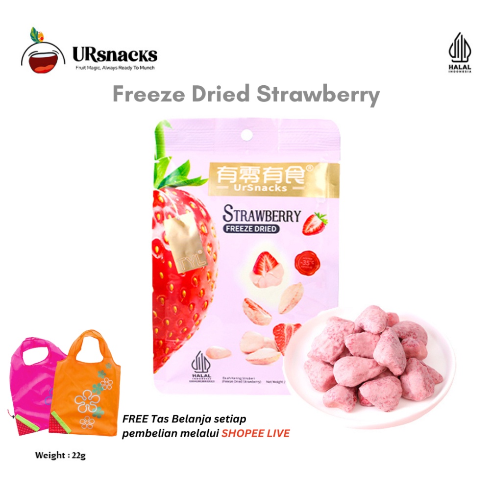 

[COD EK74] URSNACKS Freeze Dried Strawberry - Snack Import Keripik Buah Stroberi Kering HALAL 48