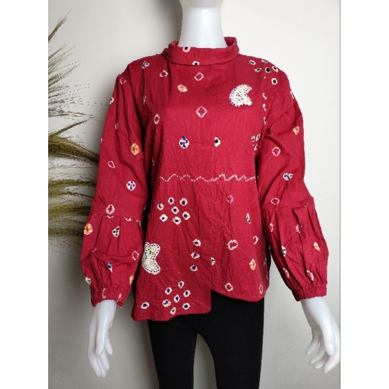 BLUS BATIK,BLUS JUMPUTAN MERAH,BLUS TERBARU,BATIKKUMURAH